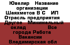 Ювелир › Название организации ­ Шаяхметов В.С., ИП › Отрасль предприятия ­ Другое › Минимальный оклад ­ 80 000 - Все города Работа » Вакансии   . Владимирская обл.,Муромский р-н